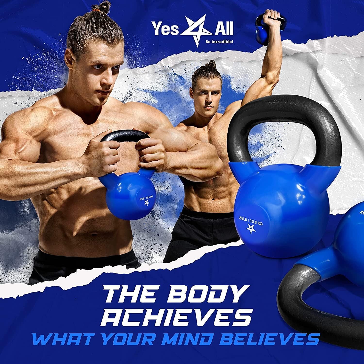 Kettlebell, 5-100 LB Vinylbeschichtete Gusseisen Kettlebells für Krafttraining, Home Gym Übungen, Fitness, Ganzkörpertraining, Liegestütze und Griffkraft