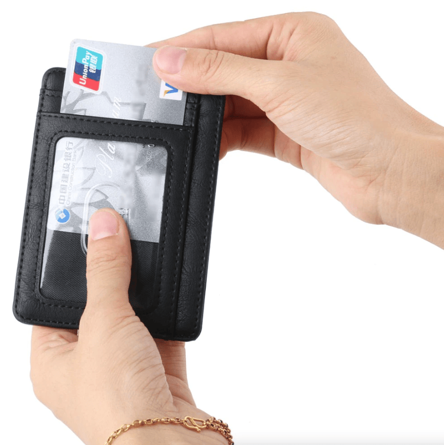 Herren Leder Slim Wallet Kreditkartenetui RFID Blocker Geldbörse Ausweis Geldfach PU USA