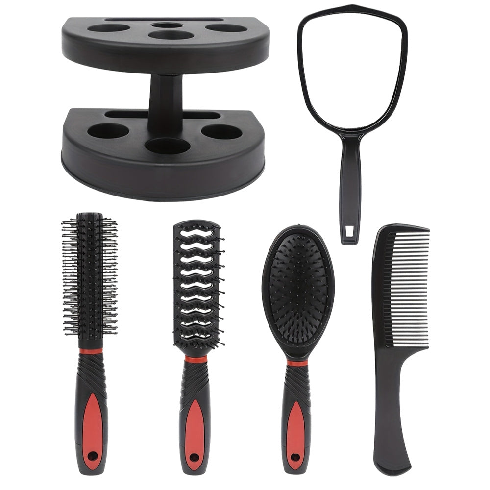 5tlg. Professionelles Friseur-Styling-Set Entwirrungsbürste Airbag-Kamm mit Schminkspiegel