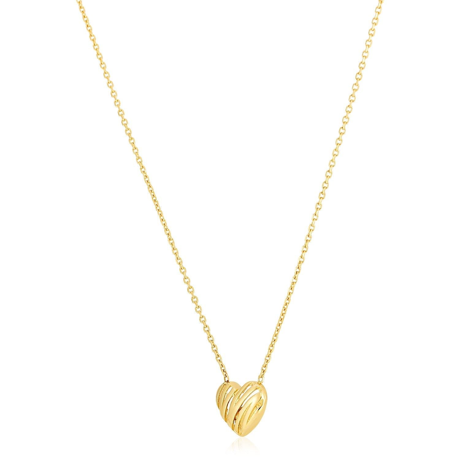 14 Karat Gelbgold Herz-Halskette mit Hochglanz-Scribbles