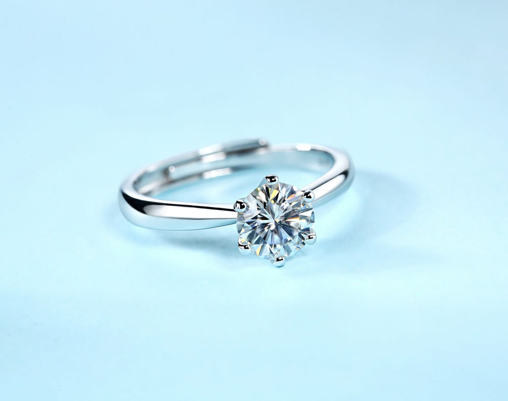 Bague Classique à Six Griffes avec Moissanite 1 Carat 2 Carats 3 Carats 5 Carats en Argent Sterling S925, Bijou Tendance Bague Diamant Classique
