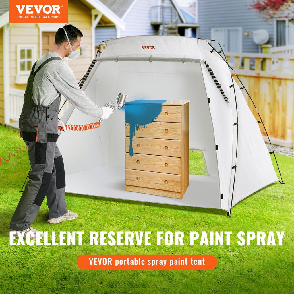 Cabine de peinture portable, tente de pulvérisation plus grande avec plancher intégré et écran en maille, station de tente de peinture pour meubles, outils de bricolage, abri de peinture de 2,3 x 1,6 x 1,6 m