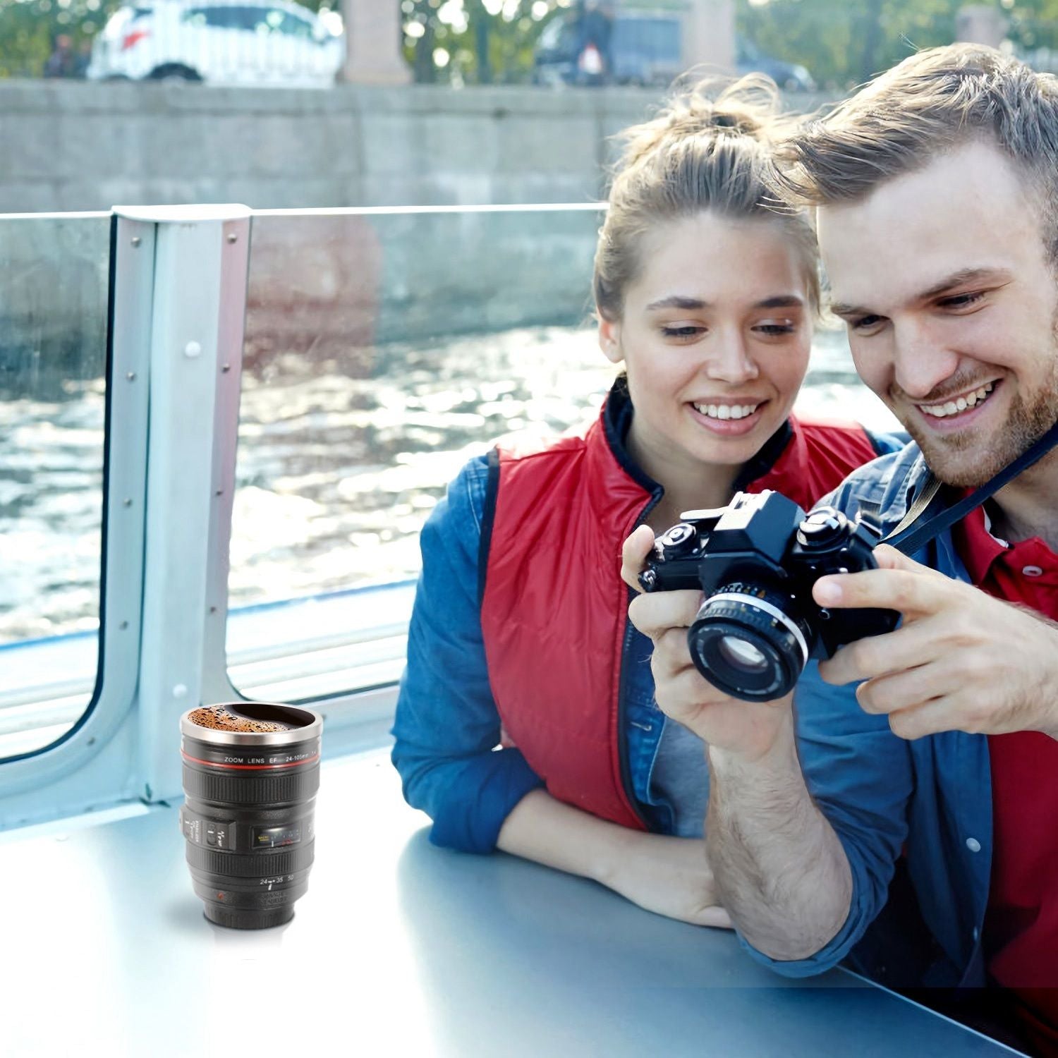 Kameraobjektiv-Kaffeetasse 400ml, lebensmittelechter Edelstahl, Reise-Fotografie Isolierbecher für alle Altersgruppen