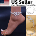Doppel Herz Fußkettchen Armband Liebe Barfußkette Bling Kristall Fußkettchen US