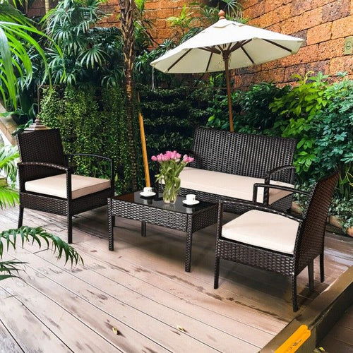 4-teiliges Terrassenmöbel-Set Rattan-Stuhl Korbmöbel-Set Outdoor-Bistro