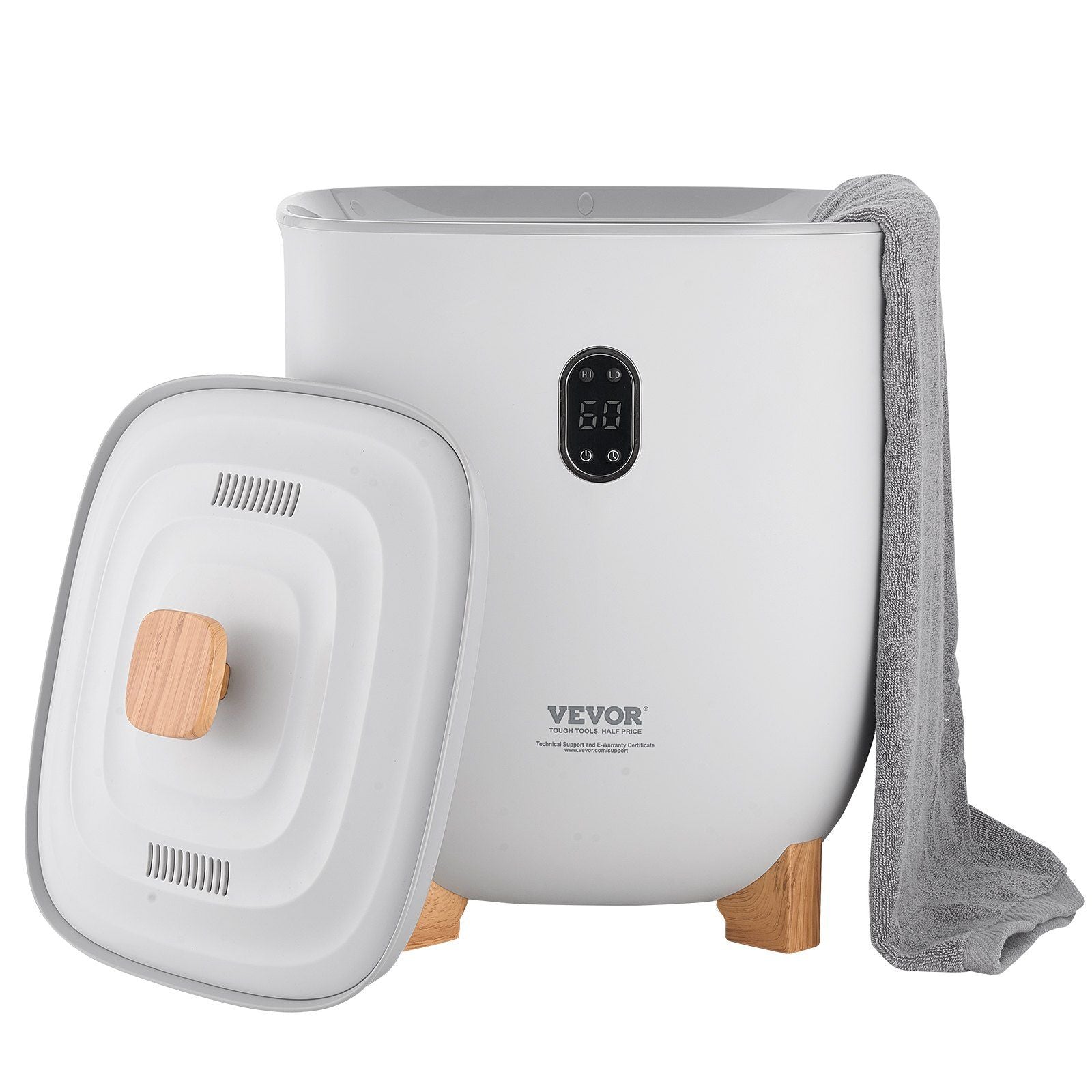 VEVOR Handtuchwärmer-Eimer, 25L beheizter Handtuchwärmer mit LED-Anzeige, Große Deckenwärmer für Badezimmer, 20/40/60/90 Min. Timer und Temperatureinstellung, für SPA, Zuhause, Arbeitsplatte, Boden, Grau