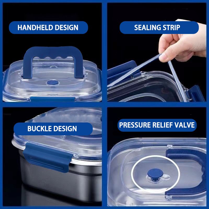 Yakimoto 2/4/6/8/10 Stück extragroße Lebensmittelbehälter aus Edelstahl mit blauen Deckeln – tiefes Design, luftdichter Verschluss, perfekt für die Kühlschrankorganisation, Essenszubereitung, Lunchboxen & Küchenspeisekammer