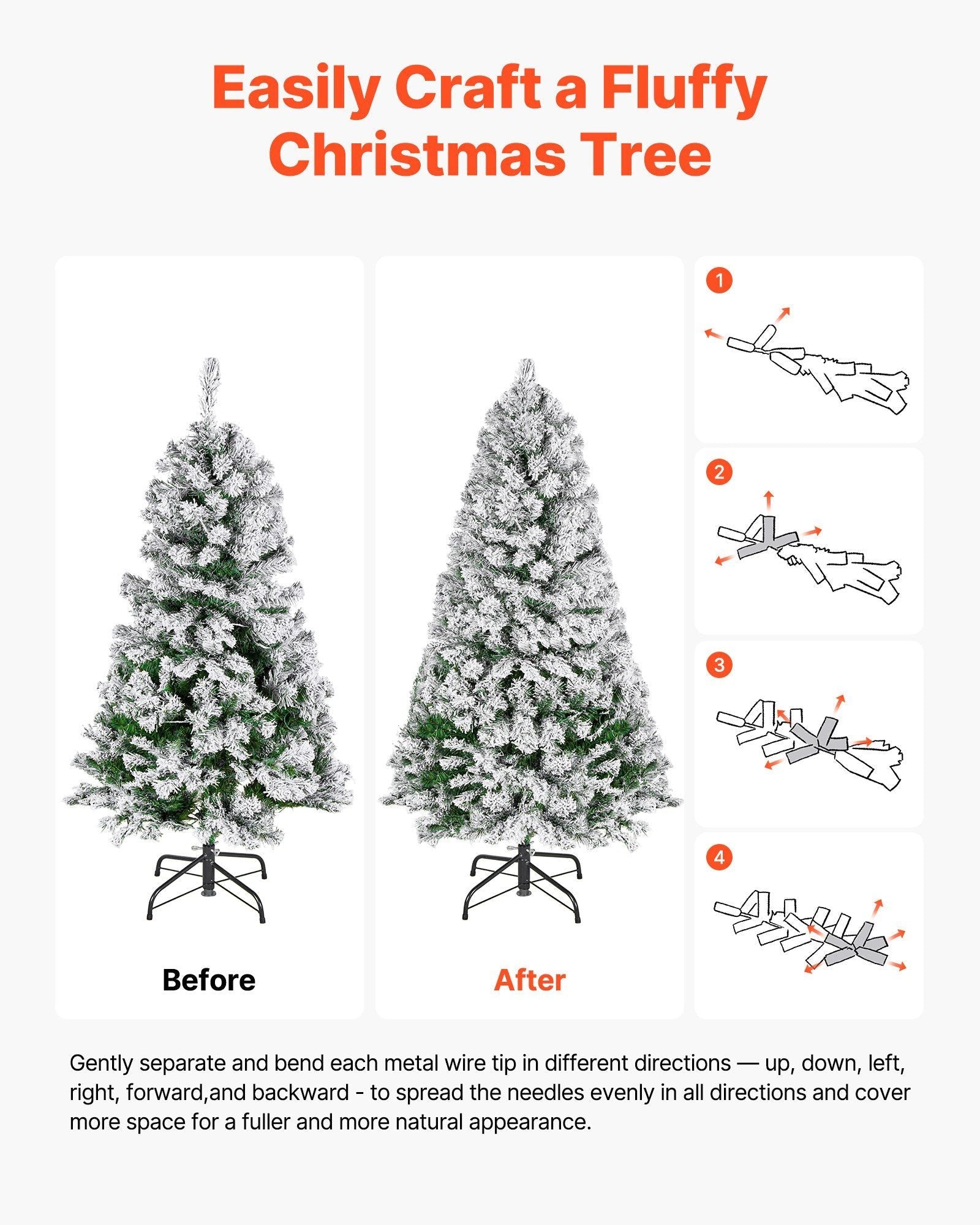 VEVOR Weihnachtsbaum, 1,2 m großer, vorbeleuchteter, beflockter Kunstbaum, voller Weihnachtsbaum mit 120 warmweißen LED-Lichtern, 8 Beleuchtungsmodi und 539 Zweigspitzen für Heim-, Party- und Bürodekoration