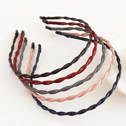 3 Stück zufällige Farbe Spirale PU-Leder Haarband dünnes Stirnband Einfarbig Geflochtenes Kopfschmuck Haarschleife