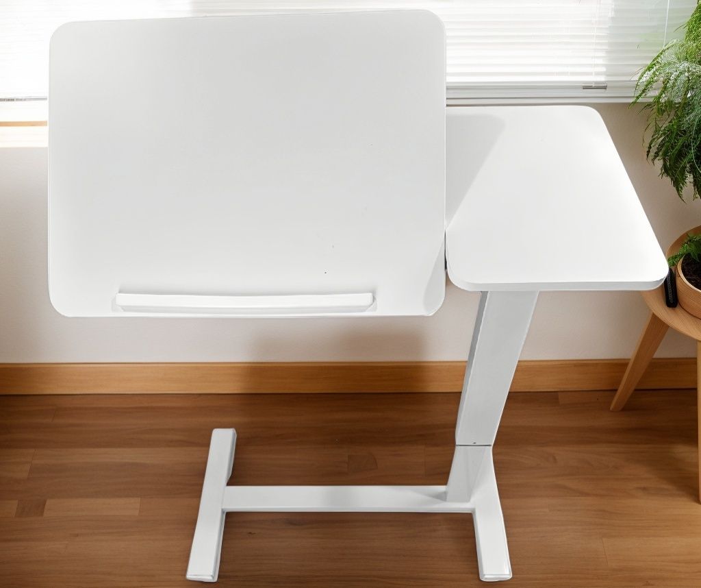 Beistelltisch für Laptops am Bett, mobiler, rollbarer Laptopständer, neigbarer Betttisch mit Rollen, höhenverstellbarer Laptoptisch für Bett, Sofa, Beistelltisch (WEISS)