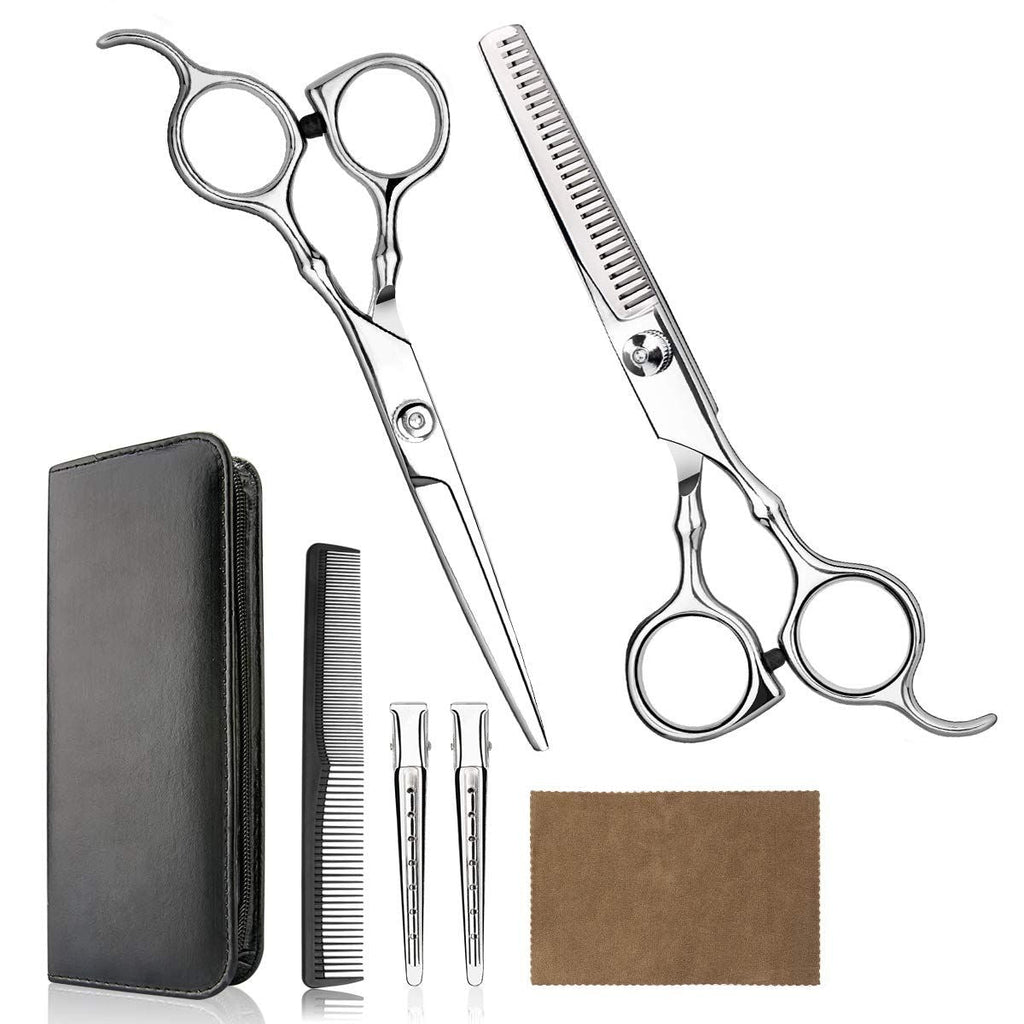 Haarschneidescheren-Set, 6 Zoll Friseur-Ausdünnschere zum Haarschneiden für Damen, Herren, Kinder - Silber
