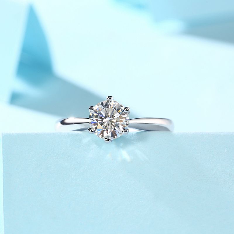 Bague Classique à Six Griffes avec Moissanite 1 Carat 2 Carats 3 Carats 5 Carats en Argent Sterling S925, Bijou Tendance Bague Diamant Classique