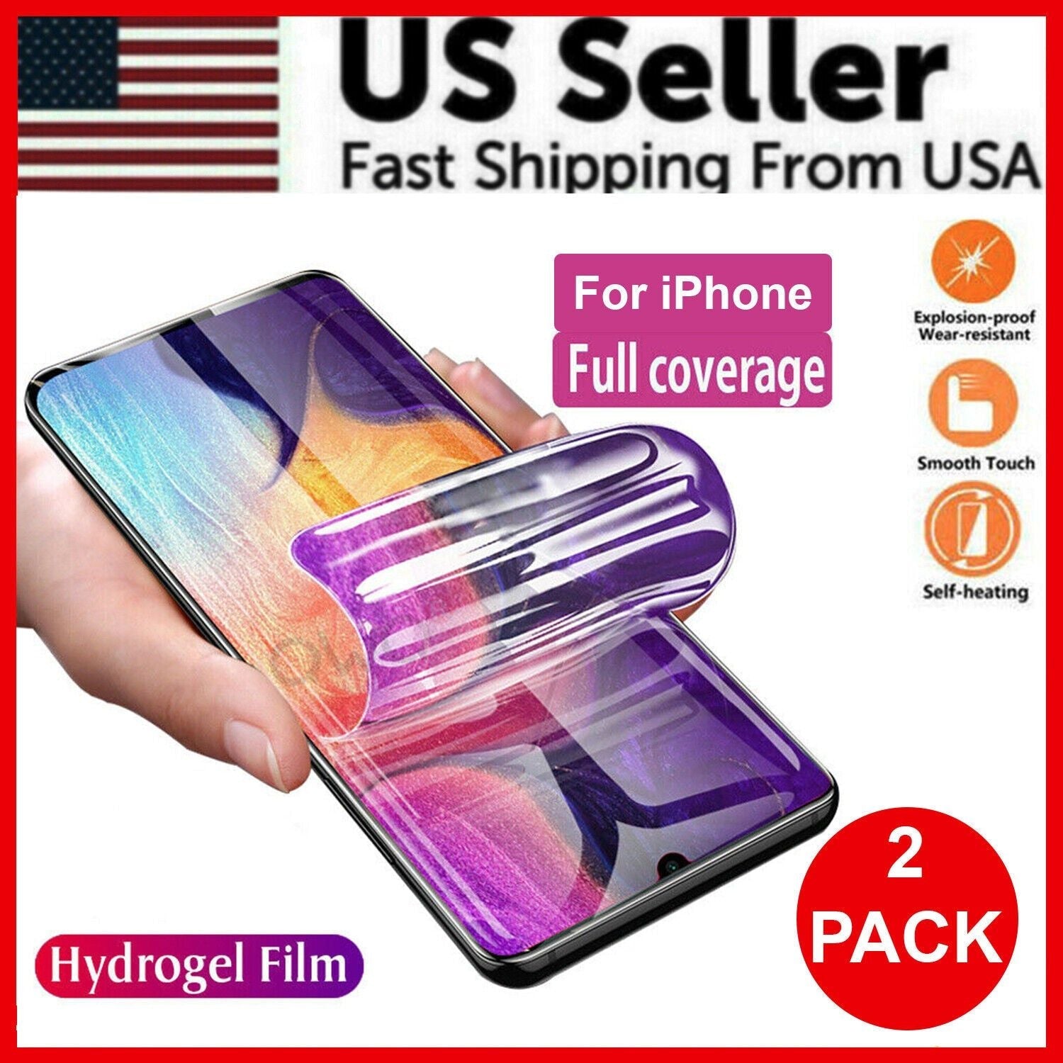 2 Films de Protection en Hydrogel Pour iPhone 15 14 13 12 11 Pro Max SE X XS XR 8 7