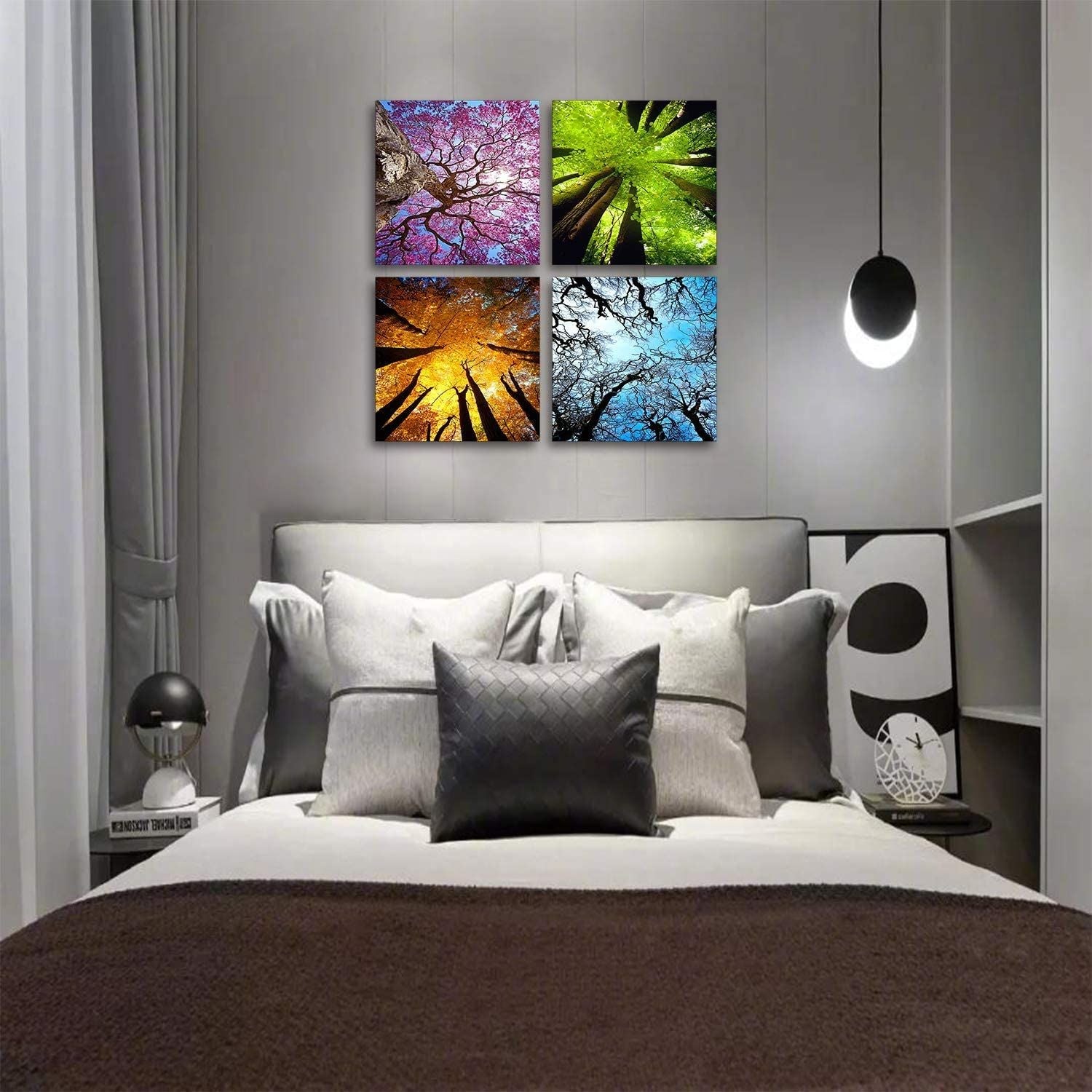 4 Panels Leinwand Wandkunst Frühling Sommer Herbst Winter Vier Jahreszeiten Landschaft Farbe Baum Malerei Bild Drucke Moderne Giclée Kunstwerke aufgespannt und gerahmt für Wohnzimmer Heimdekoration