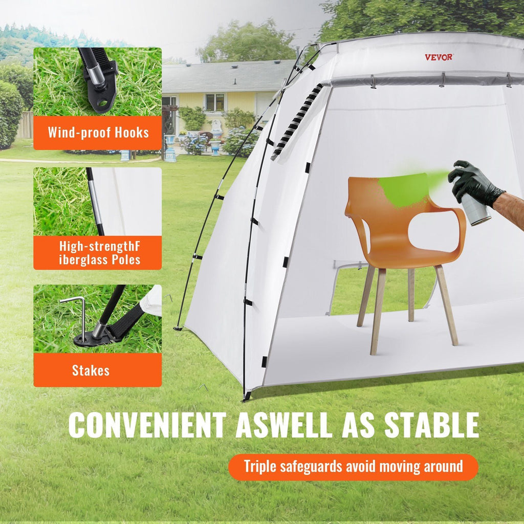 Cabine de peinture portable, tente de pulvérisation plus grande avec plancher intégré et écran en maille, station de tente de peinture pour meubles, outils de bricolage, abri de peinture de 2,3 x 1,6 x 1,6 m