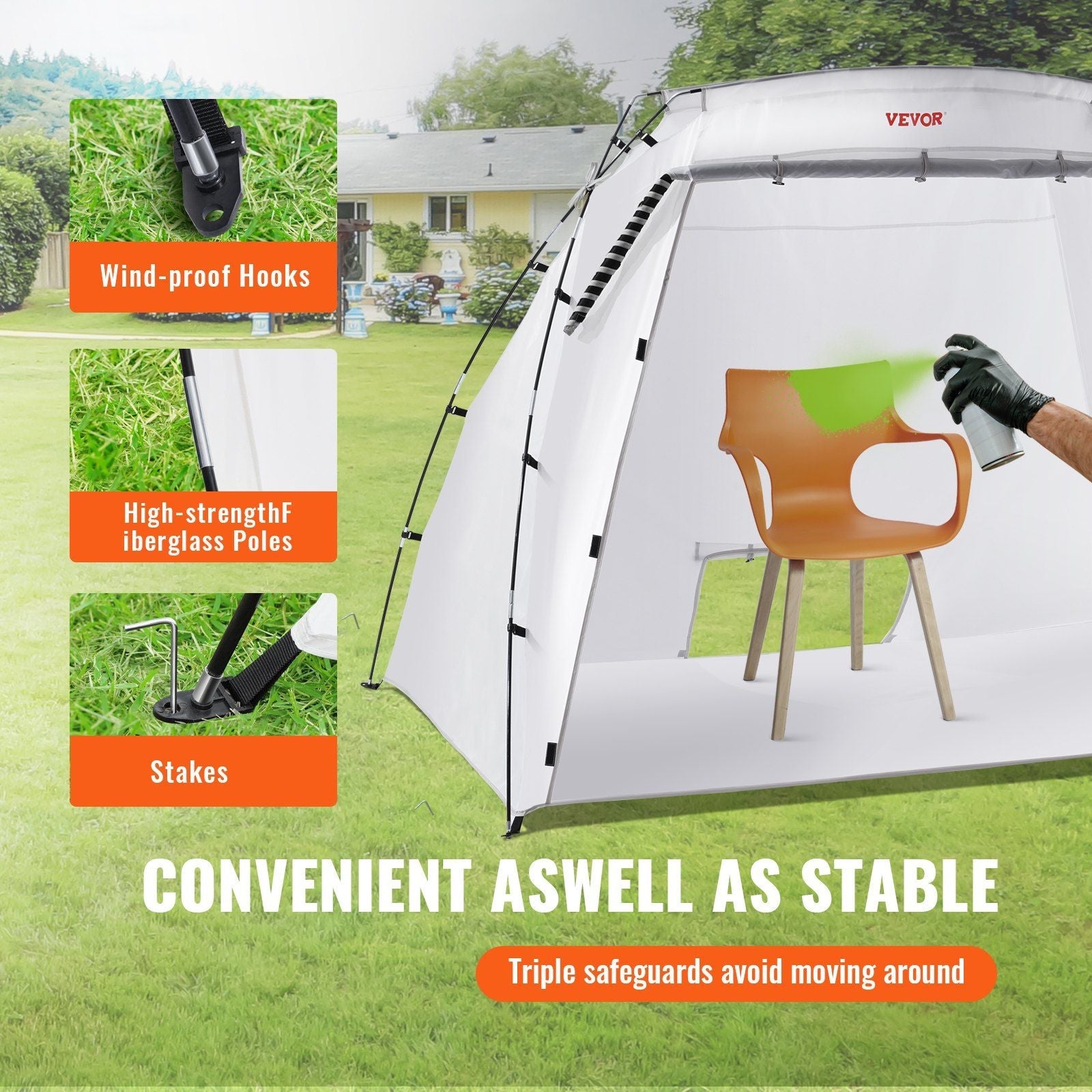 Cabine de peinture portable, tente de pulvérisation plus grande avec plancher intégré et écran en maille, station de tente de peinture pour meubles, outils de bricolage, abri de peinture de 2,3 x 1,6 x 1,6 m