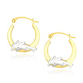 Boucles d'oreilles créoles rondes dégradées en forme de dauphin, or bicolore 10K