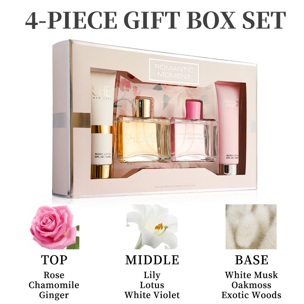 Damenduft- und Bodylotion-Geschenkset, 4-teilig | 2 langanhaltende Düfte, 100 ml Eau de Parfum & 120 ml Lotion | Ideal für Feiertage, Dates, den täglichen Gebrauch & Partys