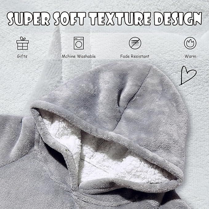 Krifey Wearable Blanket Hoodie, Oversized Sherpa Hooded as Birthday Gifts Christmas Gifts for Mom Women Girlfriend Men, Cozy Sweatshirt with Giant Pocket