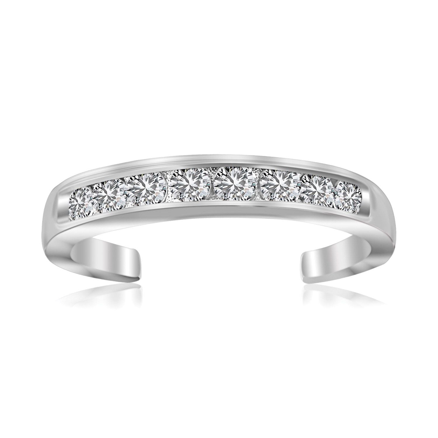 Zehenring aus Sterlingsilber, rhodiniert, mit weißen Zirkonia-Akzenten