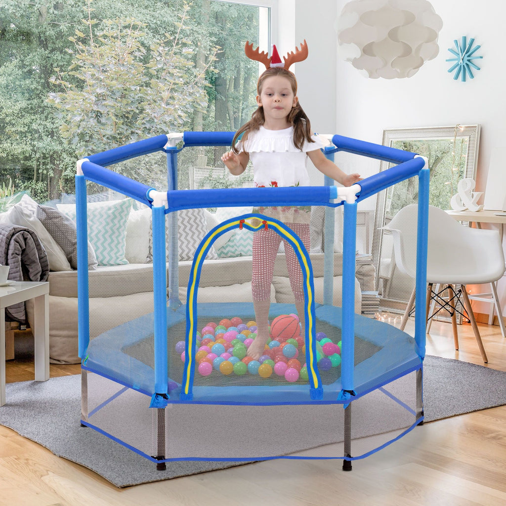 55'' Kleinkinder Trampolin mit Sicherheitsnetz und Bällen, Indoor Outdoor Mini Trampolin für Kinder