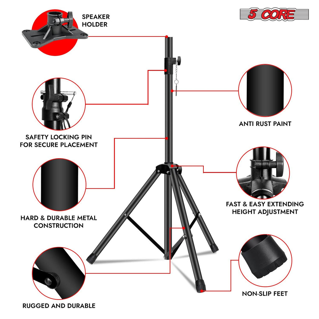 5 Kern-Lautsprecherständer Höhenverstellbare PA DJ Stativ Studio Monitorständer mit 35mm kompatibler Aufnahme - SS ECO 1PK BLK WoB