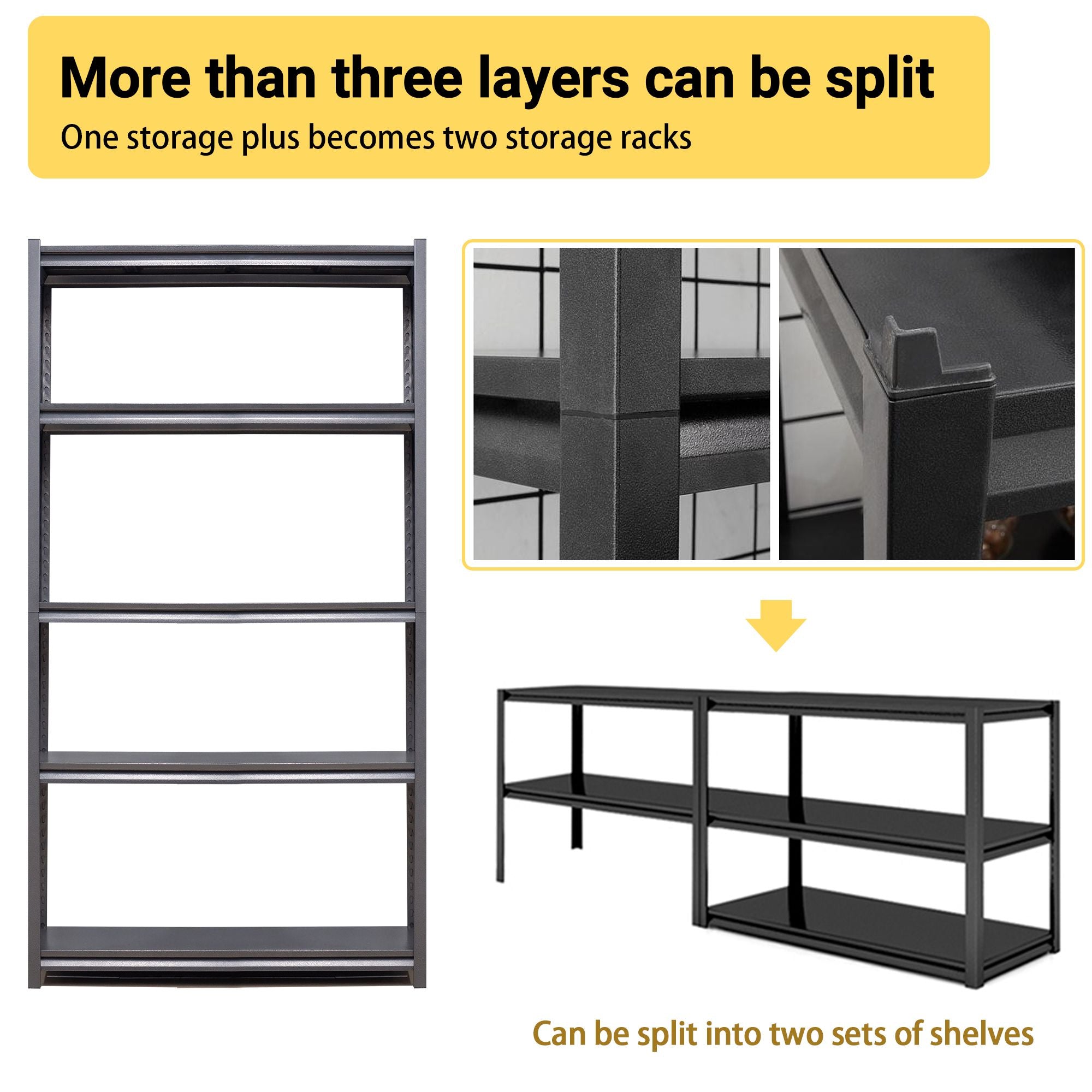 72 Zoll H, 5-stöckiges Metallregal für Lagerung, Garagenregal, 900 kg Schwerlastregal, verstellbares Garagenregal, industrielles Regal, Ablageregal, 90 cm B x 40 cm T x 183 cm H, Schwarz