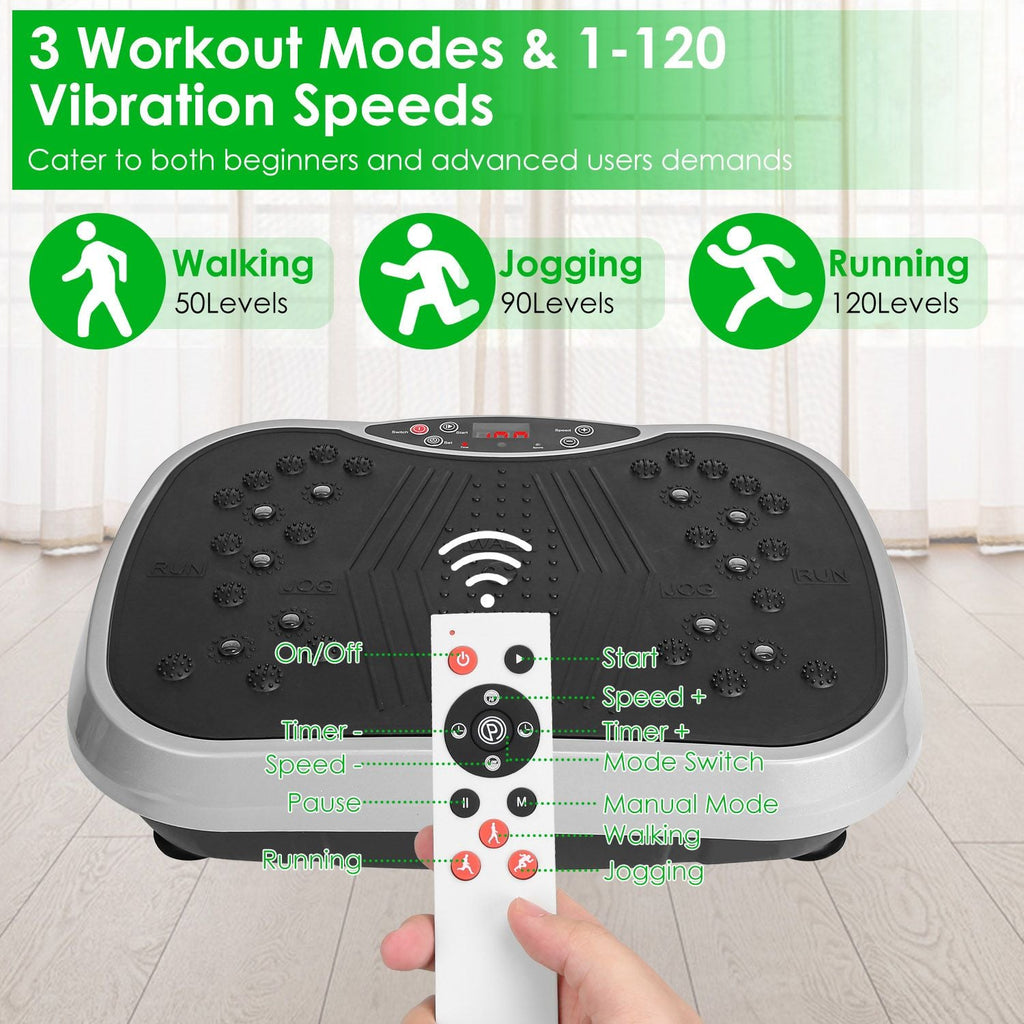 Appareil de fitness vibrant avec bandes de résistance, télécommande, plateforme vibrante pour le corps entier, équipement d'entraînement à domicile pour la perte de poids et la combustion des graisses