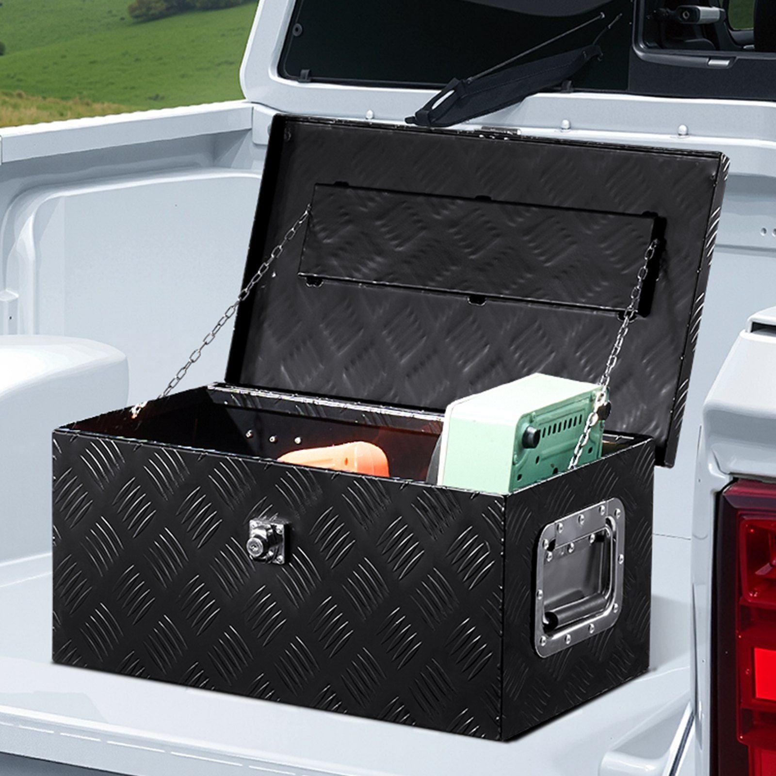 20"x12"x9.5" Heavy Duty Aluminium LKW-Ladeflächen-Werkzeugkasten für Pickup Wohnmobil Schwarz