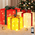 3 grandes boîtes cadeaux pour décorations de Noël extérieures, 25,4 cm, 20,3 cm, 15,2 cm avec mini guirlandes lumineuses de 70 LED pré-éclairées, boîtes cadeaux lumineuses avec paillettes pour Noël, mariage, fête