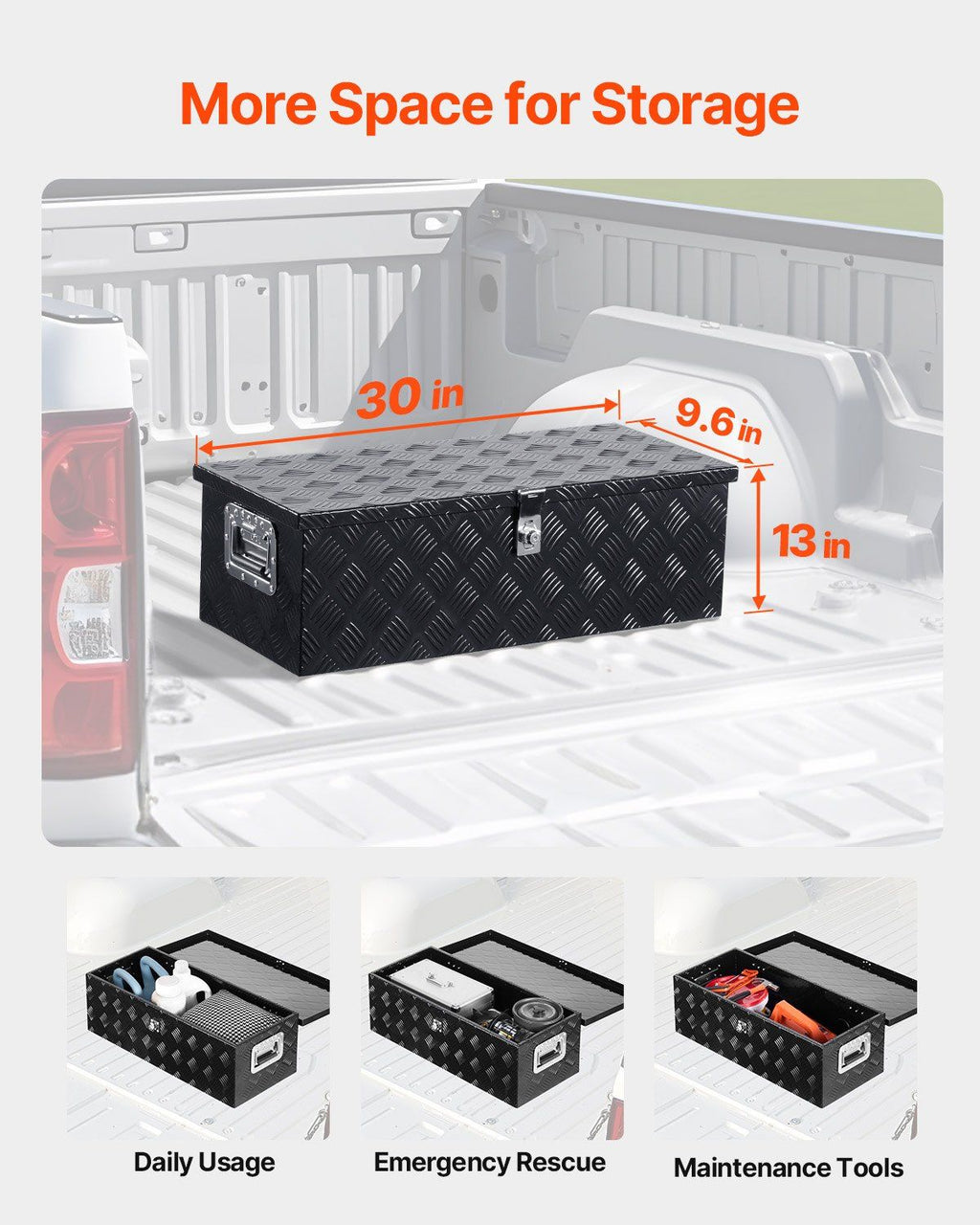 30"x13"x9.6" Schwerlast-Aluminium-Werkzeugkasten für Pickup-Wohnmobil, Schwarz