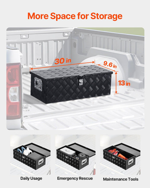 30"x13"x9.6" Schwerlast-Aluminium-Werkzeugkasten für Pickup-Wohnmobil, Schwarz
