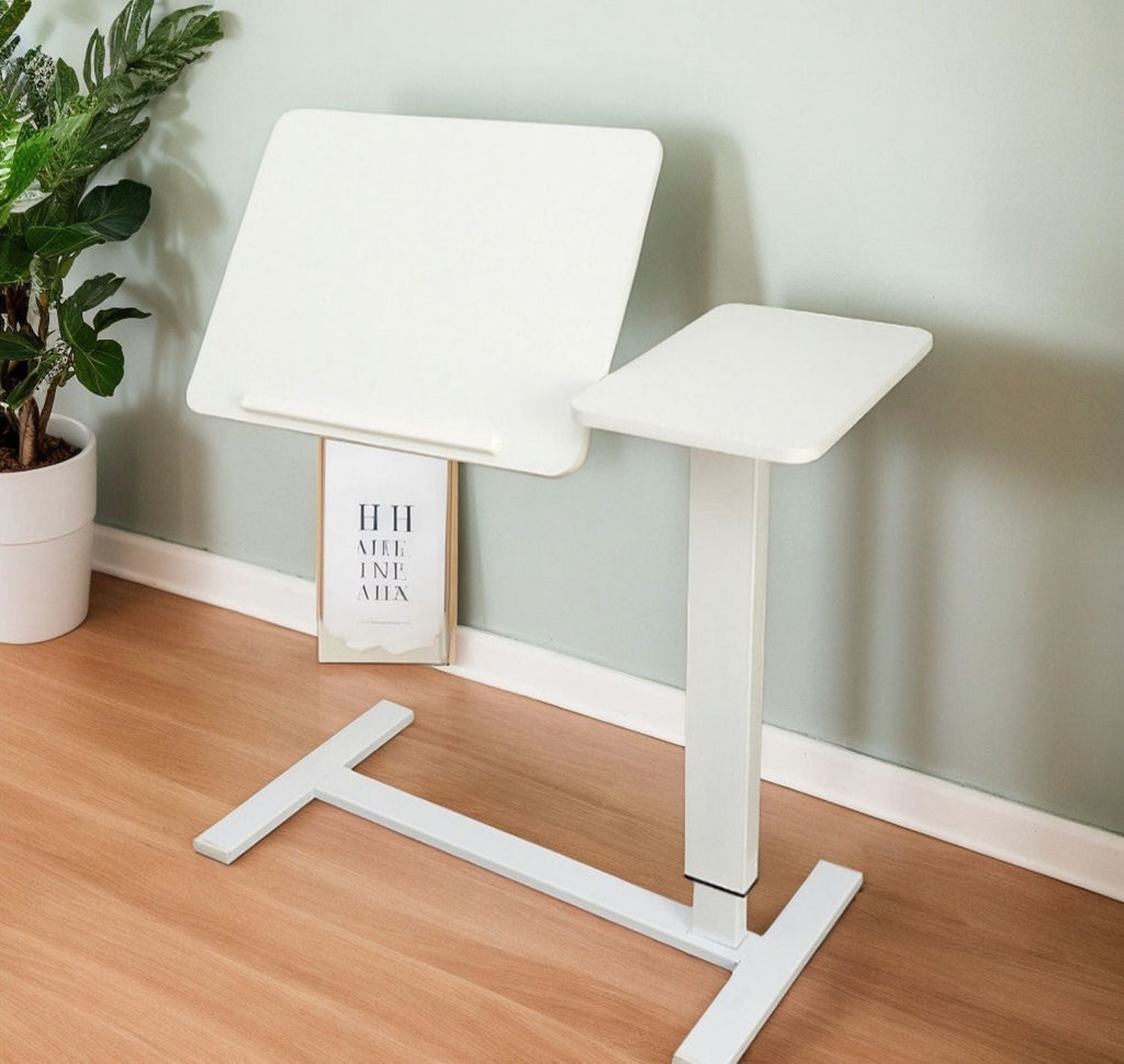 Beistelltisch für Laptops am Bett, mobiler, rollbarer Laptopständer, neigbarer Betttisch mit Rollen, höhenverstellbarer Laptoptisch für Bett, Sofa, Beistelltisch (WEISS)