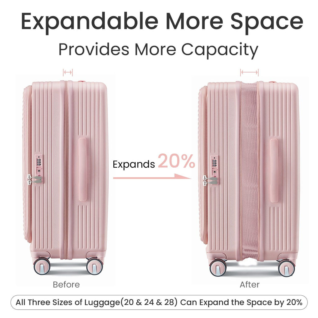 Ensemble de 3 valises (20/24/28), bagage cabine extensible avec serrure TSA approuvée par les compagnies aériennes, coque rigide 100 % PC, valise légère avec poche avant et roues pivotantes