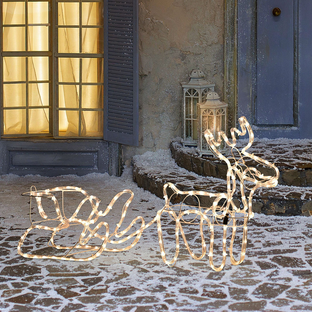 Outsunny LED Weihnachtsrentier und Schlitten Deko 35 warmweiße Lichter Stahlrahmen für Hof Innen- und Außenbereich