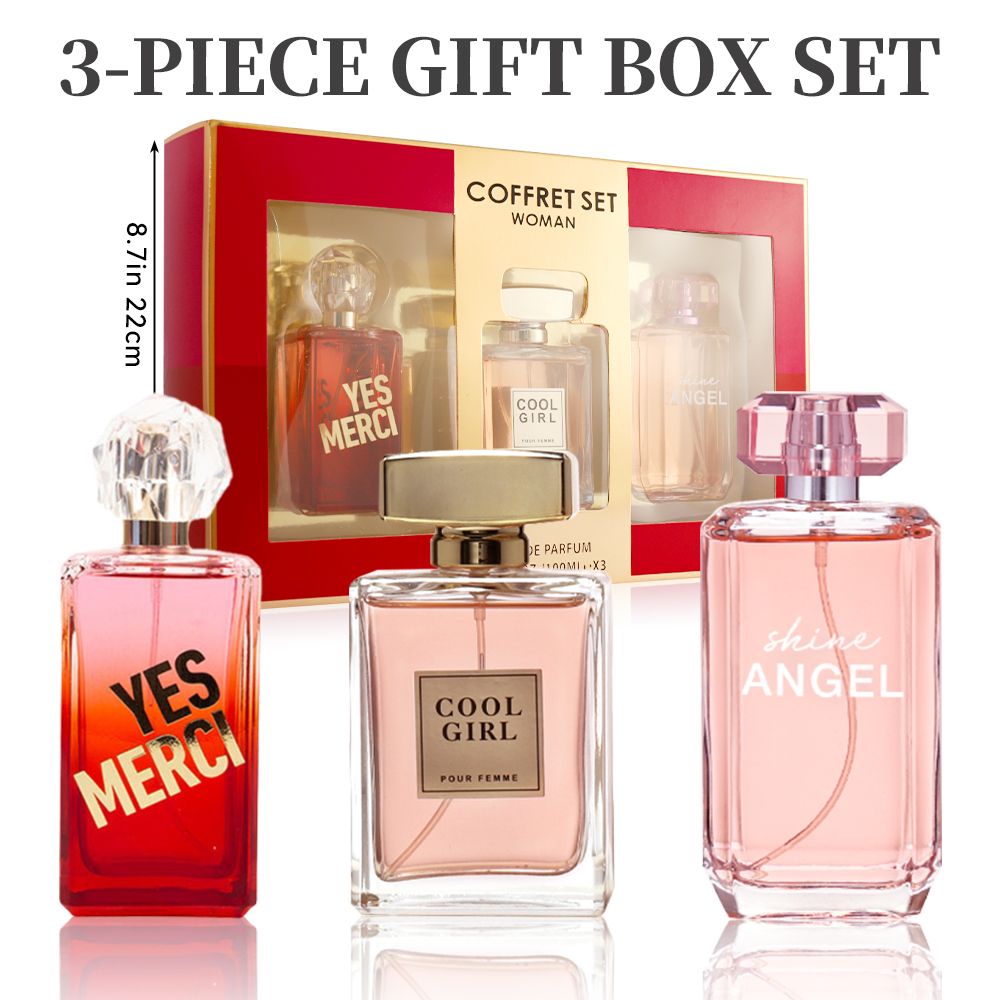 3-teiliges Set, Eau de Parfum Spray Geschenkbox für Damen, langanhaltender Duft, 3 verschiedene Duftrichtungen, perfekt für Weihnachtsgeschenke, Dating, Alltag, Partys, 100 ml/Flasche