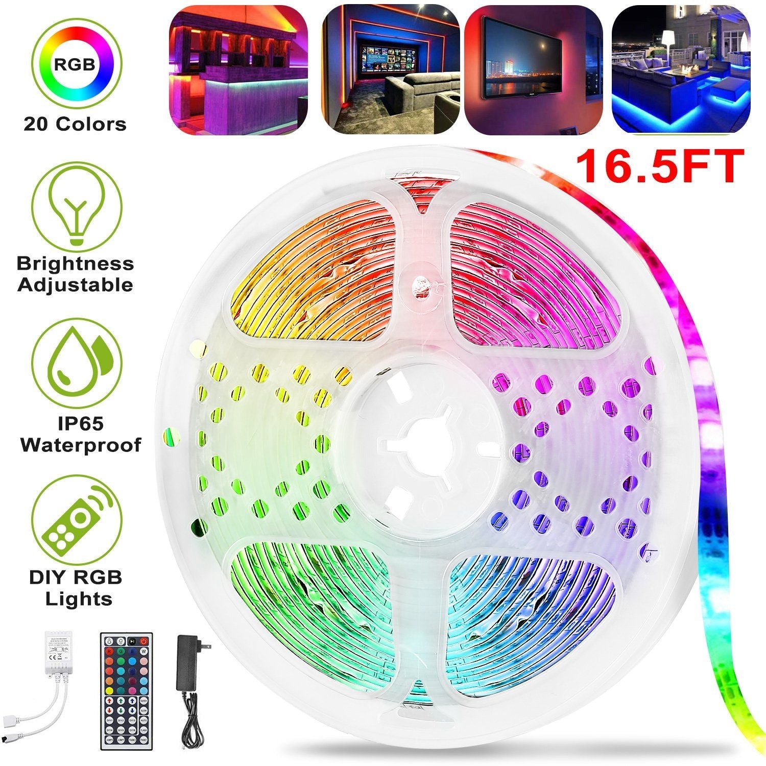 300 LEDs Streifenlichter 5M/16,5ft 20 Farben RGB LED Streifen IP65 Wasserdicht m/ Fernbedienung
