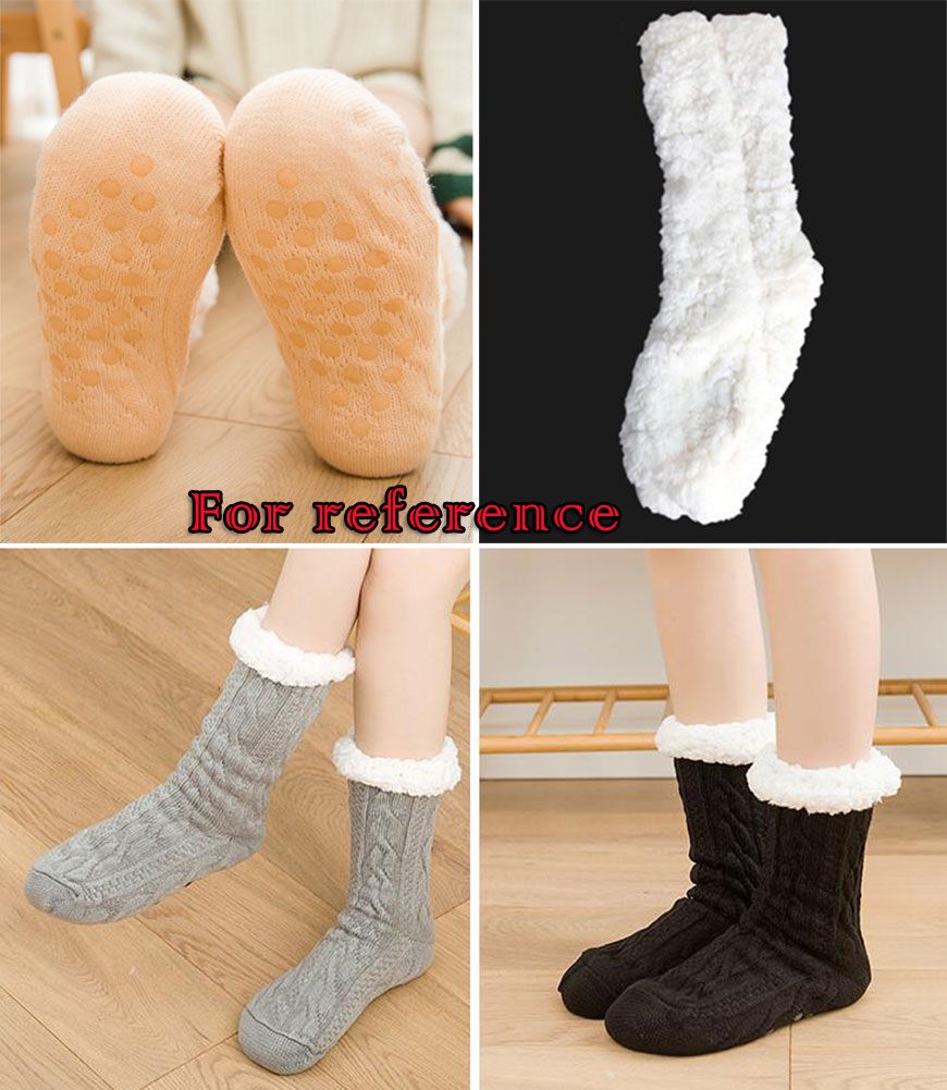 Chaussettes-pantoufles chaudes, douces, épaisses et confortables avec picots antidérapants pour Noël et l'hiver, couleur chair