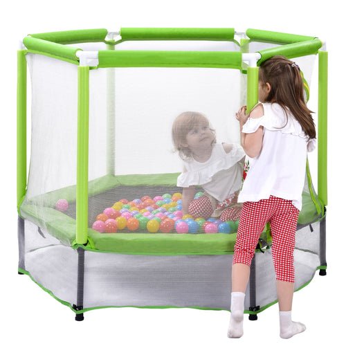 55'' Kleinkinder Trampolin mit Sicherheitsnetz und Bällen, Indoor Outdoor Mini Trampolin für Kinder