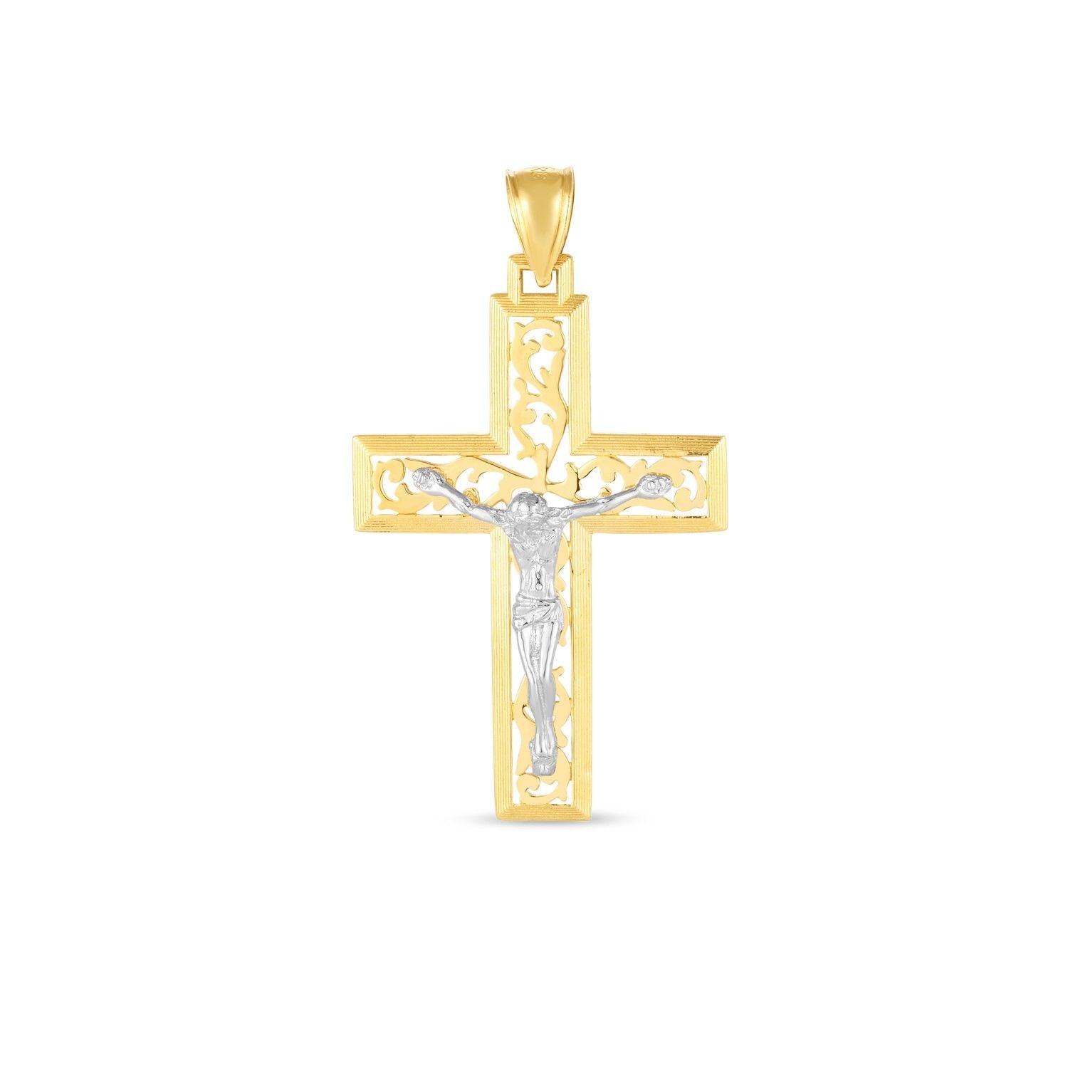 Kreuz-Anhänger aus 14 Karat zweifarbigem Gold mit Hochglanz-Diamantschliff