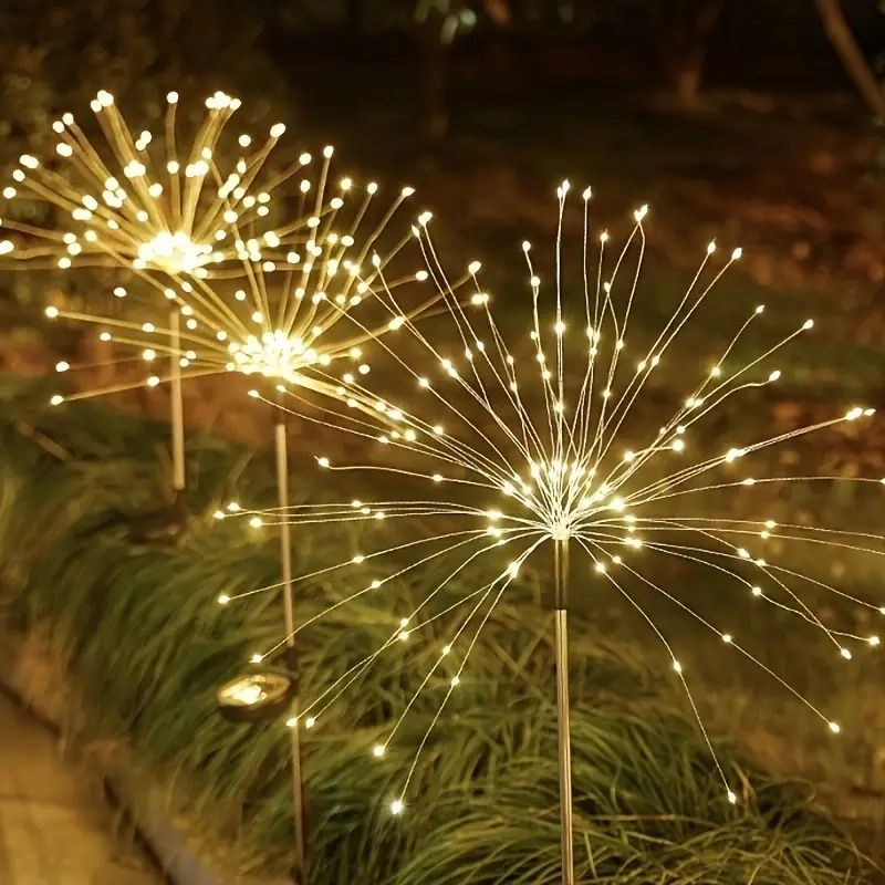 120 LED Solar-Feuerwerkslichter, Starburst Lichterkette mit 8 Leuchtmodi, IP4X, Solarbetriebene Wegeleuchten für Terrasse, Garten, Weihnachtsdekoration, Material: Kunststoff & Kupfer, Keine Federn,