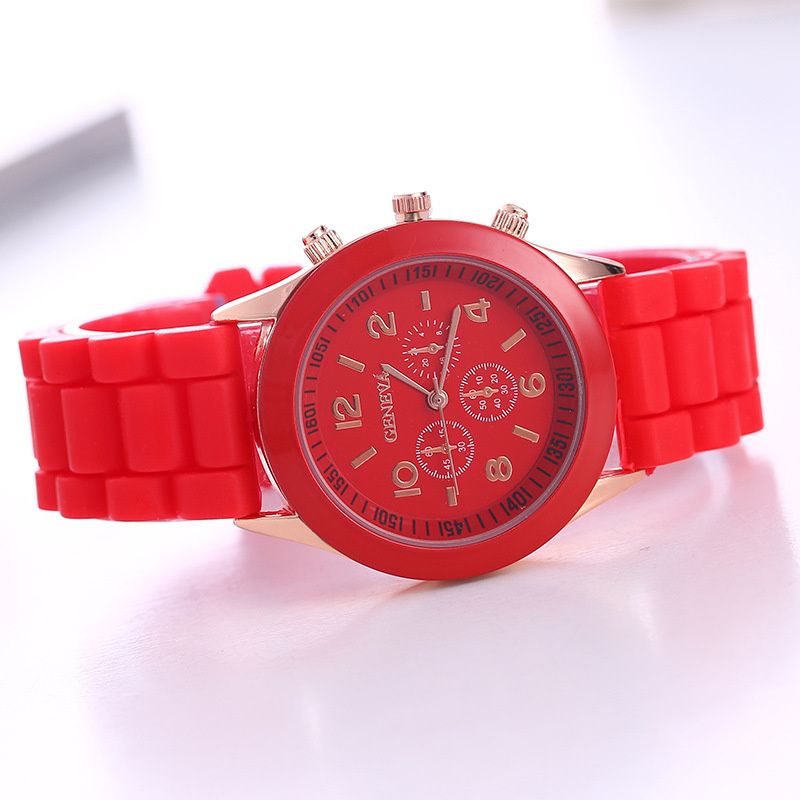 Luxuriöse Mode-Damenuhren Ultraleichte Quarzuhr Damenuhr Rotes Silikon-Armband relogio feminino