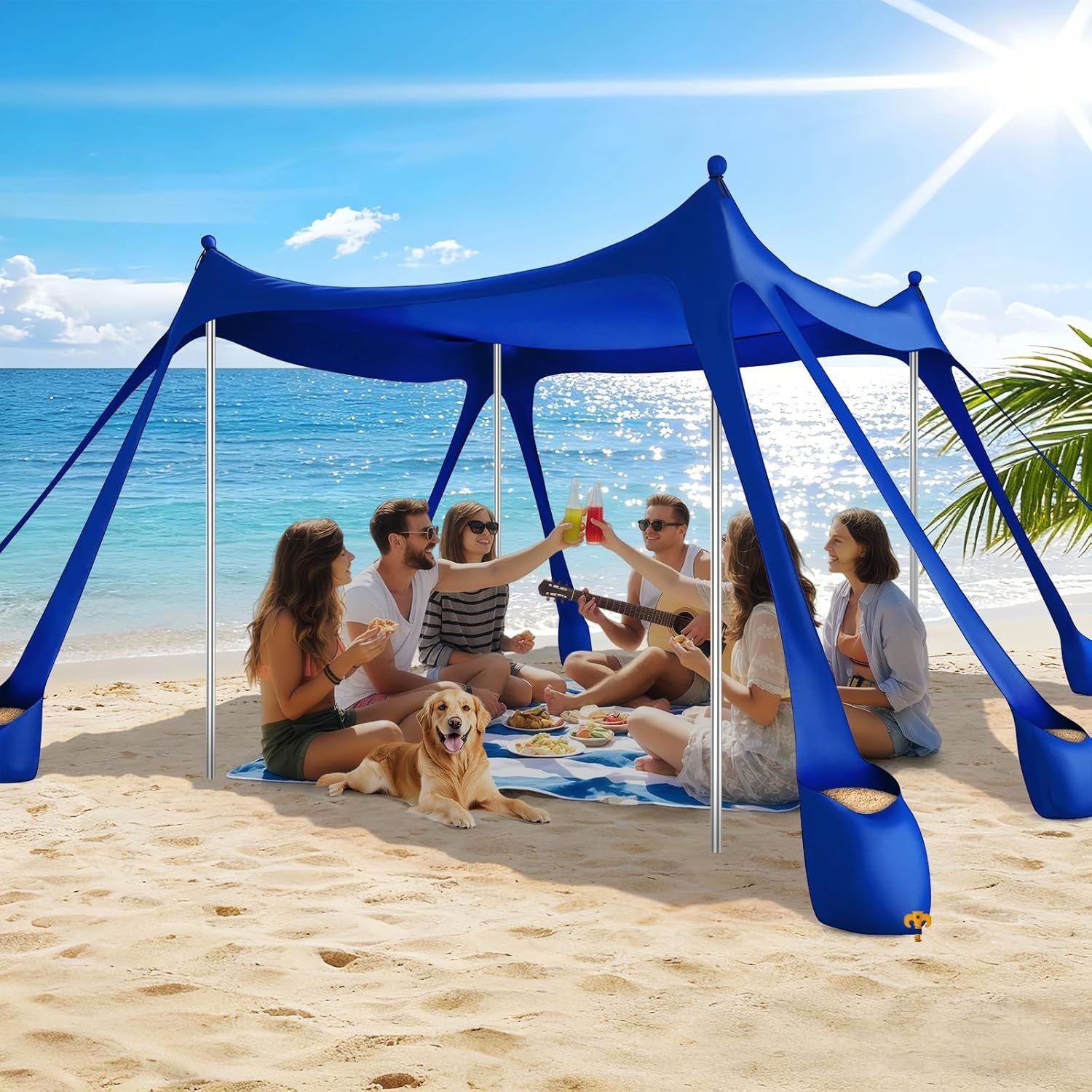 Ab zum Strand - Tragbarer Strandzelt-Sonnenschutz UPF 50+, Perfektes 3x3 m Pop-Up-Vordach für Spaß im Freien