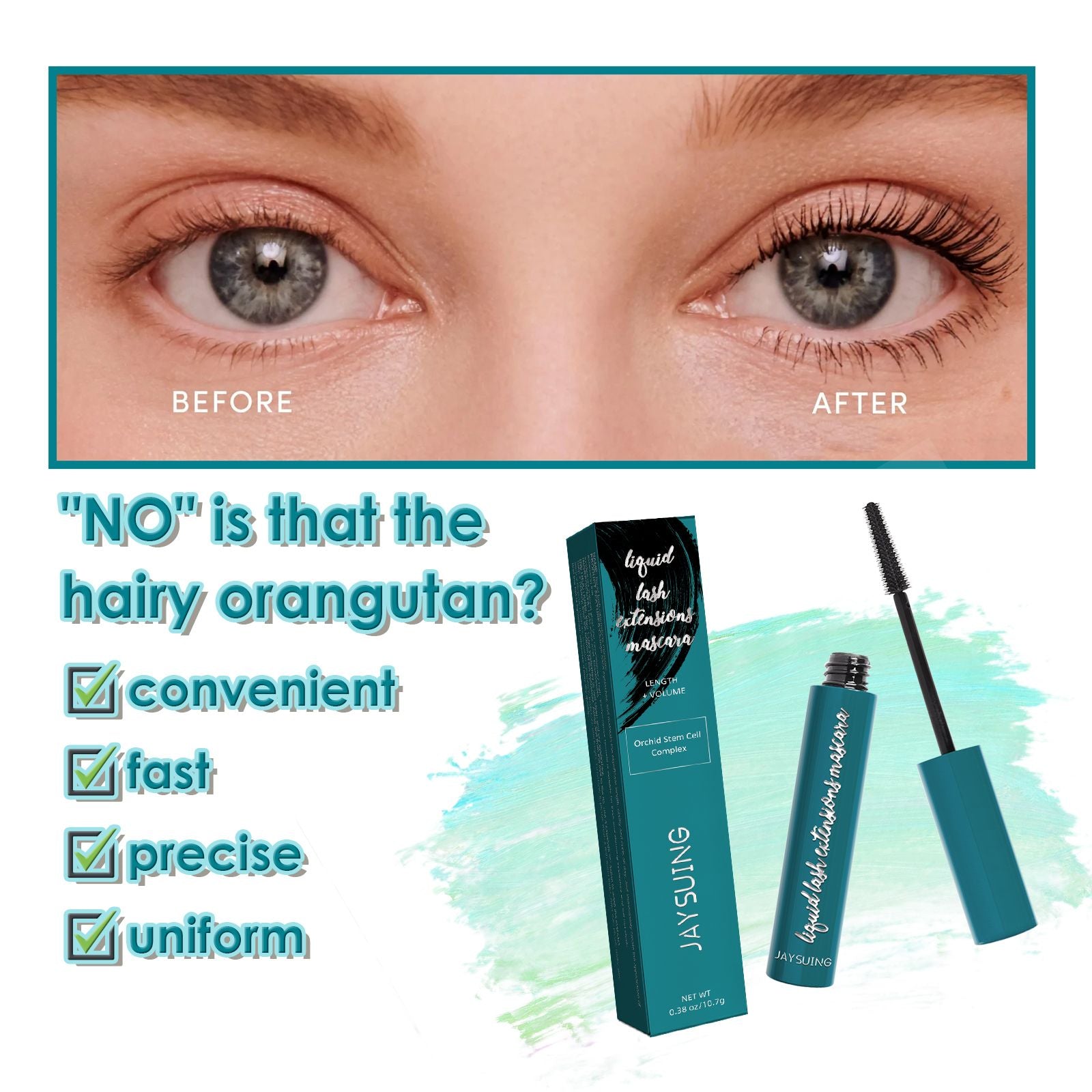 Jaysuing Wimperntusche, lang, dünn, dick, Wimpern schwungvoll, das Make-up hält natürlich, ohne zu verschmieren, schwarze Wimperntusche