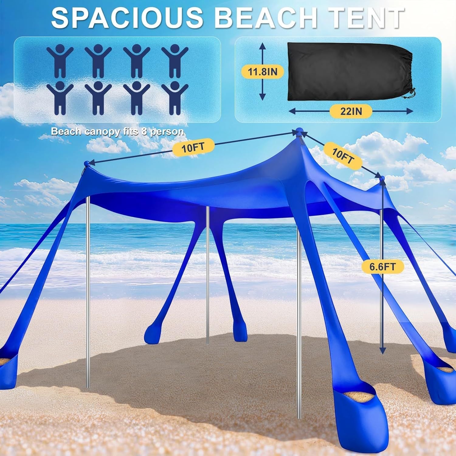 Ab zum Strand - Tragbarer Strandzelt-Sonnenschutz UPF 50+, Perfektes 3x3 m Pop-Up-Vordach für Spaß im Freien