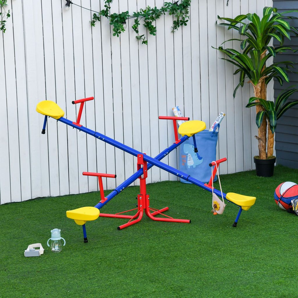 Outsunny Balançoire à bascule pour enfants, avec rotation à 360°, 4 places, équipement de jeu d'extérieur pour jardin, garçons et filles de 3 à 8 ans