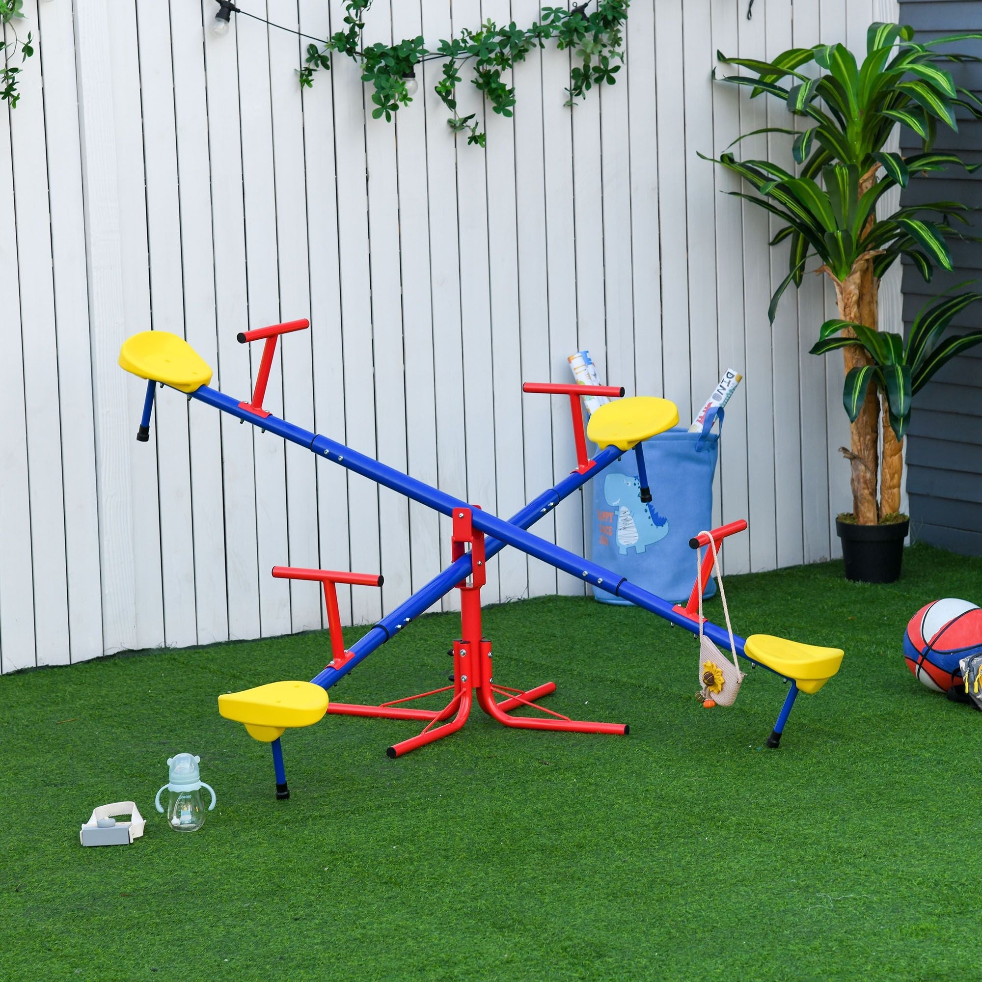 Outsunny Balançoire à bascule pour enfants, avec rotation à 360°, 4 places, équipement de jeu d'extérieur pour jardin, garçons et filles de 3 à 8 ans