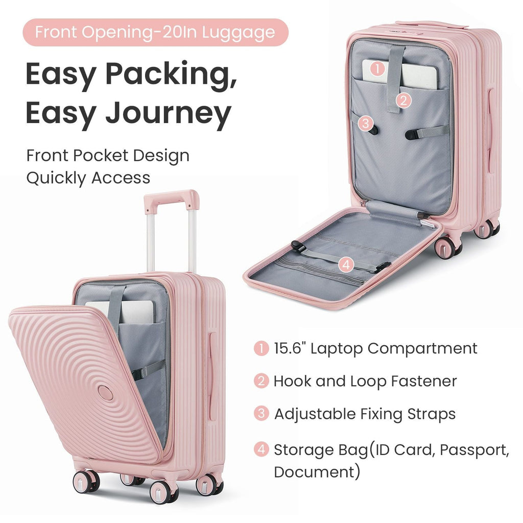 Ensemble de 3 valises (20/24/28), bagage cabine extensible avec serrure TSA approuvée par les compagnies aériennes, coque rigide 100 % PC, valise légère avec poche avant et roues pivotantes