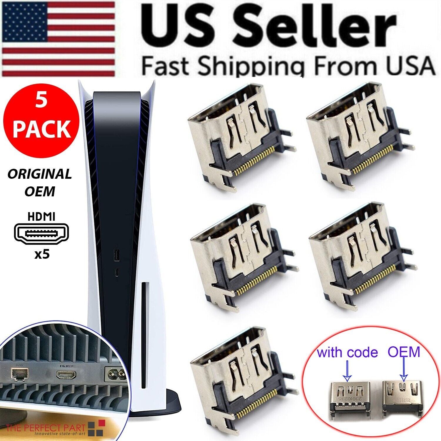 5er-Pack OEM HDMI-Anschlussbuchsen-Ersatz für Sony PlayStation 5 PS5 USA