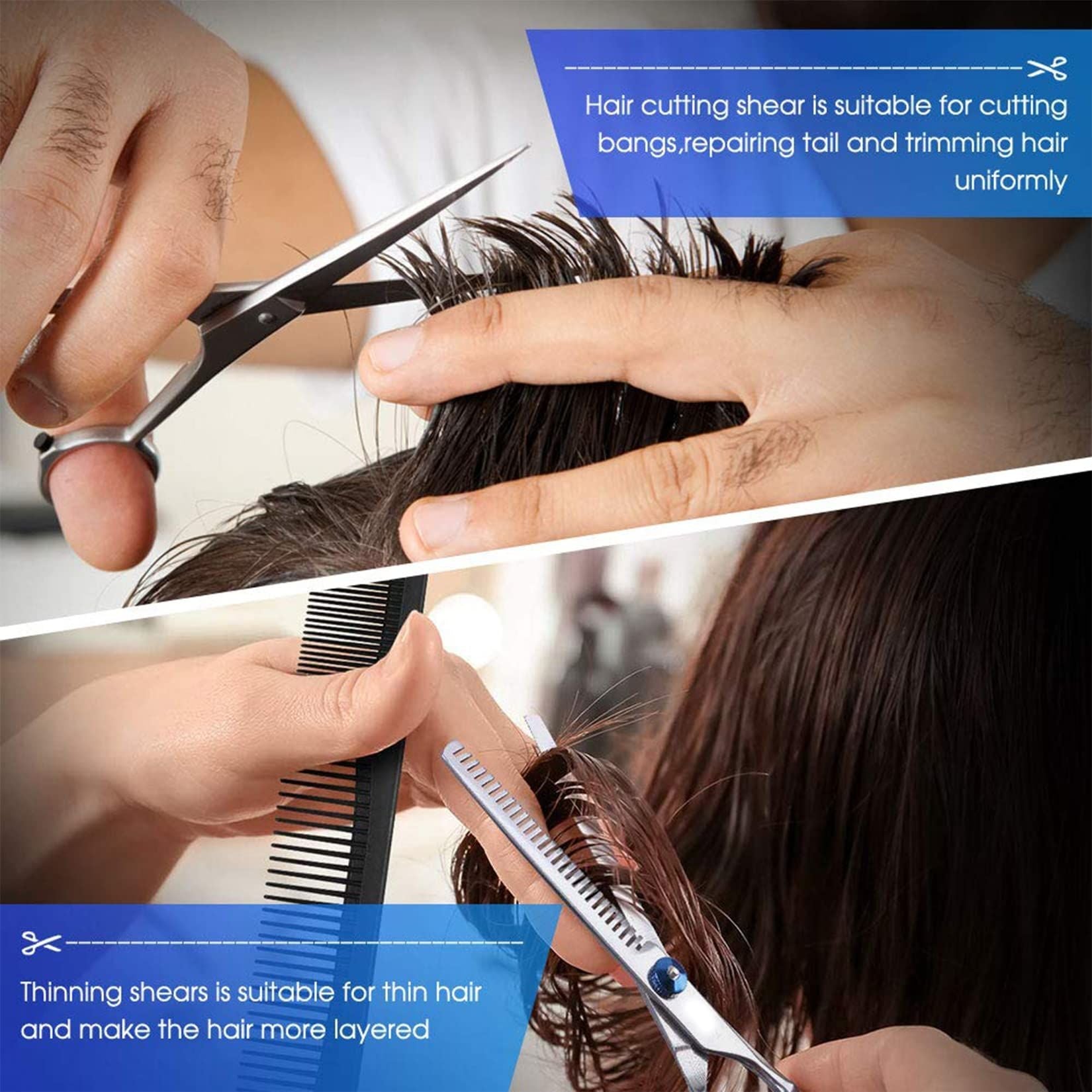 Hair Cutting Scissors Set, 6 Inch Hairdressing Thinning Shears for Hair Cutting for Women, Men, Kids - Silver